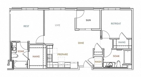 Floor plan for 2 beds, 2 baths, 1084 sqft